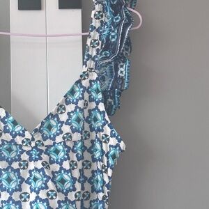 Anthropologie Haute Hippie Cotton Teal and White Patterned Maxi Dress